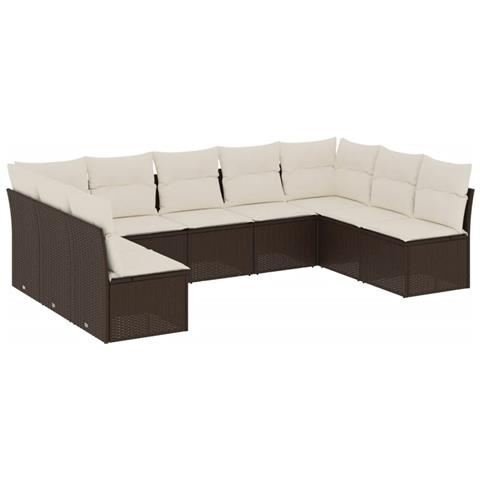 Set Divani Da Giardino 9pz Con Cuscini Marrone In Polyrattan - Foto 2