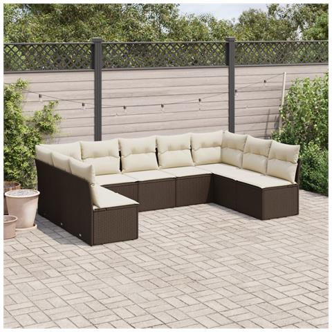 Set Divani Da Giardino 9pz Con Cuscini Marrone In Polyrattan - Foto 1