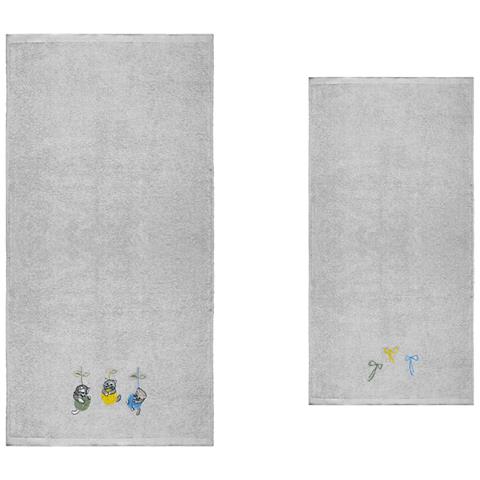 Set Asciugamano Copiola Salvietta Bagno Spugna 100% Cotone Gatto Gomitolo Copiola Grigio - Foto 2