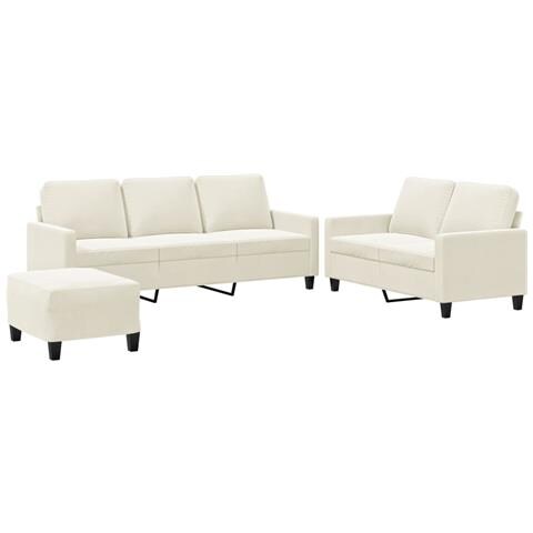 Set di Divani 3 pz con Cuscini Crema in Velluto - Foto 1