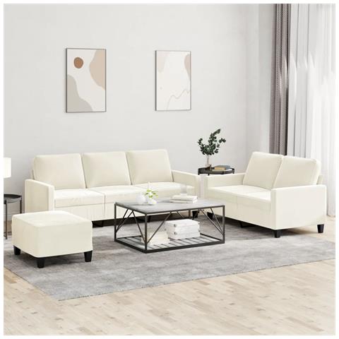 Set di Divani 3 pz con Cuscini Crema in Velluto - Foto 2