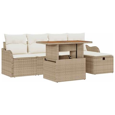 Set Divano da Giardino di 6 Pezzi con Cuscini Beige in Rattan Sintetico,  Divano da Giardino per 2 Persone con Cuscini Beige in Rattan Sintetico - Foto 1
