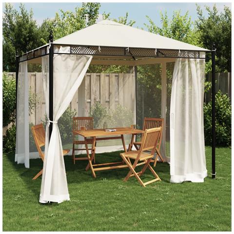 Gazebo con Pareti in Rete Crema 2,93x2,93 m in Acciaio - Foto 2