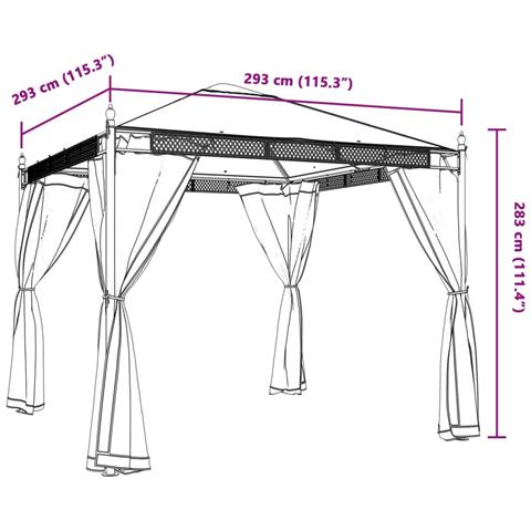 Gazebo con Pareti in Rete Crema 2,93x2,93 m in Acciaio - Foto 9