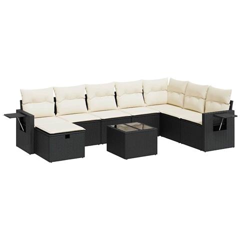 Set Divani da Giardino 9 pz con Cuscini Nero in Polyrattan - Foto 1