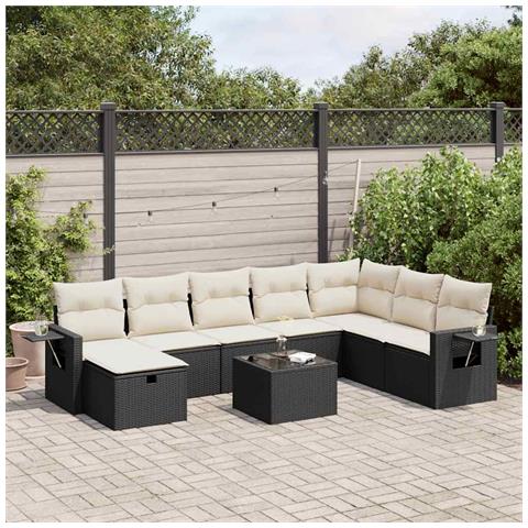 Set Divani da Giardino 9 pz con Cuscini Nero in Polyrattan - Foto 2