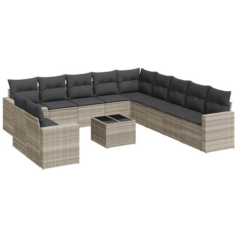 Set Divano Giardino 12 pz con Cuscini Grigio Chiaro Polyrattan - Foto 1