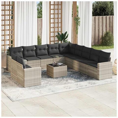 Set Divano Giardino 12 pz con Cuscini Grigio Chiaro Polyrattan - Foto 2