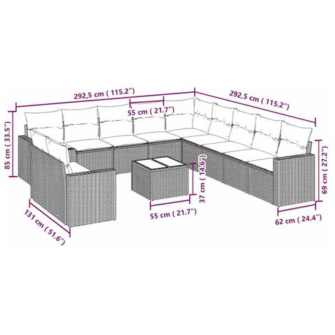 Set Divano Giardino 12 pz con Cuscini Grigio Chiaro Polyrattan - Foto 3