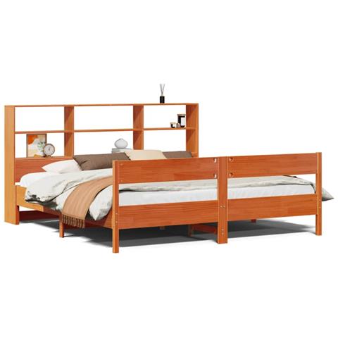 Letto Libreria senza Materasso Marrone Cera 200x200 cm in Pino - Foto 1
