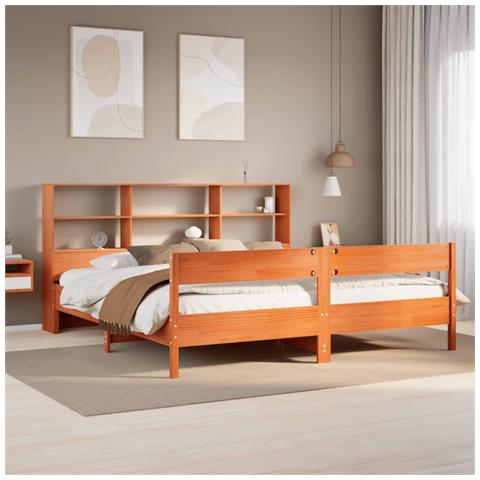 Letto Libreria senza Materasso Marrone Cera 200x200 cm in Pino - Foto 2
