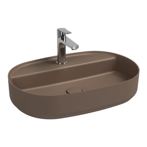 Lavabo Ovale Da Appoggio Senza Troppo Pieno In Ceramica Con Foro Rubinetto - Tortora Opaco - Foto 1