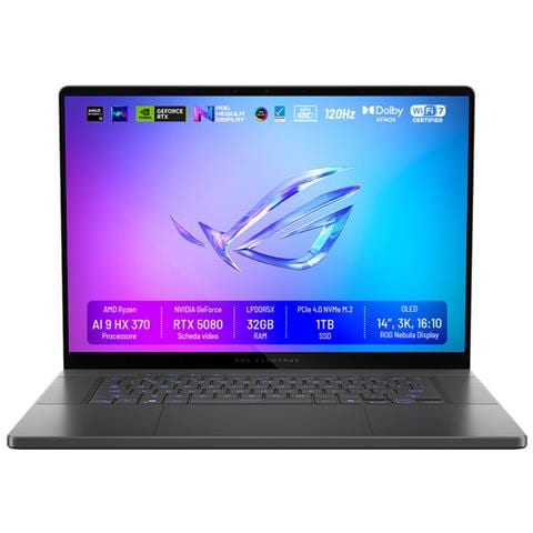 Notebook Rog Zephyrus G14 Oled Ga403ww-qs073w Amd Ryzen Ai 9 Hx 370 32gb Nvidia Geforce Rtx 5080 Ssd 1tb 14” 3k Win11 Tastiera Retroilluminata - Foto 1