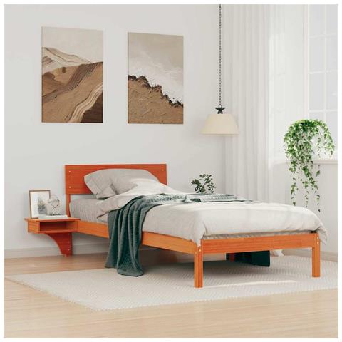 Rete letto con comodini Cera marrone Legno di pino massello - Foto 2