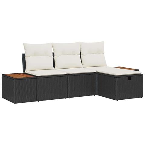 Set Divano da Giardino 4 pcs Nero 55 x 62 x 69 cm Poly Rattan - Foto 1