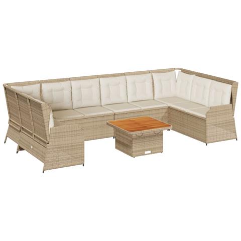 Set Divani da Giardino 7 pz con Cuscini in Polyrattan Beige - Foto 1