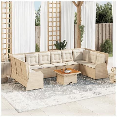 Set Divani da Giardino 7 pz con Cuscini in Polyrattan Beige - Foto 2