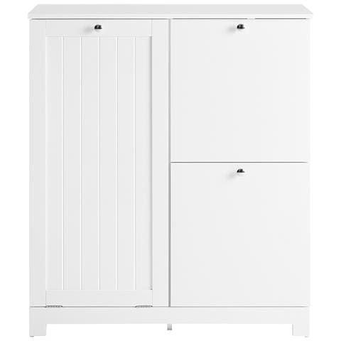 Mobile Bagno Con Grande Cesto E 2 Cesti Estraibili In Tessuto, Salvaspazio, Bianco - Foto 1