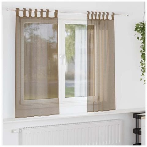 Tende in Voile con Passanti 2 pz Marrone Chiaro 140x175 cm - Foto 2