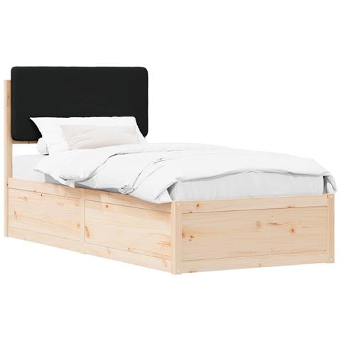 Letto con Testiera Rivestita Nero 80 x 200 cm Pino massello - Foto 1