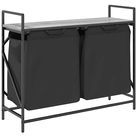 Cesto della Biancheria 2 Scomparti con Ripiano Grigio Sonoma - Foto 1