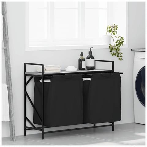 Cesto della Biancheria 2 Scomparti con Ripiano Grigio Sonoma - Foto 2