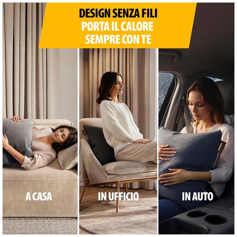 Cuscino Riscaldante Wireless, 60x45 Cm, Powerbank 5.000 Mah, 3 Livelli Di Calore, Riscaldamento 10 Min, Spegnimento Automatico, Fodera Lavabile, Grigio - Foto 7