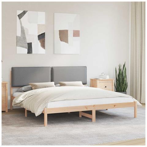 Letto con Testiera Rivestita Grigio chiaro 200 x 200 cm - Foto 2