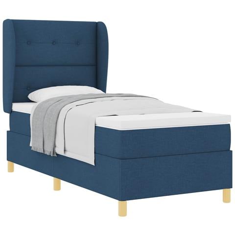 Letto con molle e materasso Grigio Scuro 90x190 cm Tessuto Blu - Foto 1