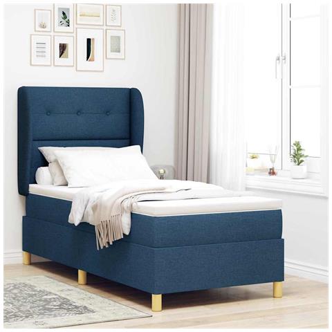 Letto con molle e materasso Grigio Scuro 90x190 cm Tessuto Blu - Foto 2