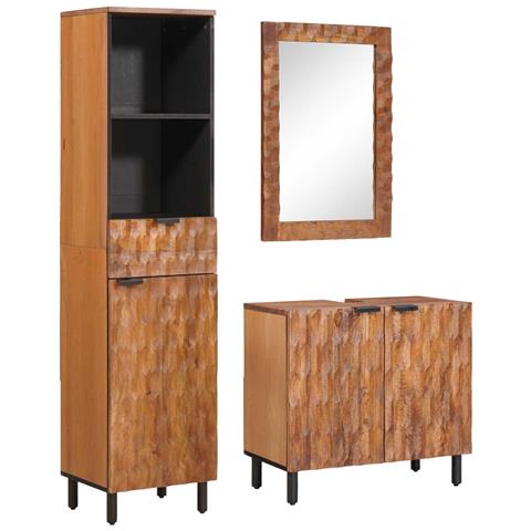 Set da Bagno con cassetto con porta 3 pcs Acacia Marrone Winish - Foto 2