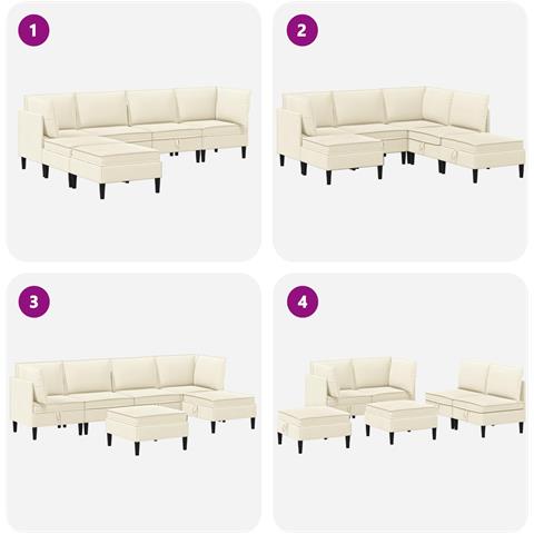 Set di mobili per il soggiorno 6 pcs Crema Tessuto - Foto 9