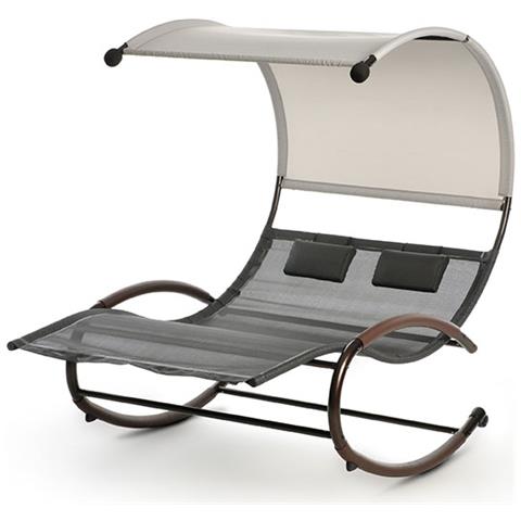 Lettino A Dondolo Matrimoniale Da Giardino Con Cuscini Poggiatesta E Tetto Parasole - Foto 5