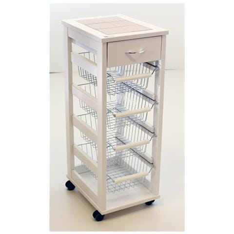 Carrello Vesuvio Salvaspazio Ruote Piano In Mattonelle Cassetto Portafrutta Laccato Bianco - Foto 2