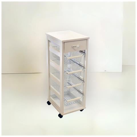 Carrello Vesuvio Salvaspazio Ruote Piano In Mattonelle Cassetto Portafrutta Laccato Bianco - Foto 3