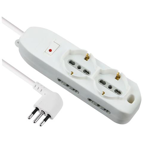 62047 Multipresa 6 Posti 2 Polivalenti (schuko + 10/16a) + 4 Bivalenti 10/16a, Colore Bianco, Cavo 2 M - Spina Piccola 10a - Foto 5