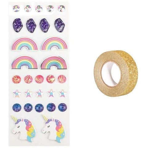 30 Adesivi 3d Cielo Arcobaleno + Washi Tape Dorato 5 M - Foto 2