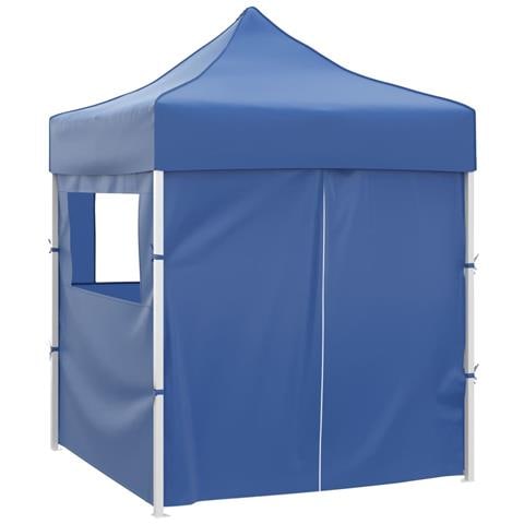 Gazebo Pieghevole Professionale 4 Pareti 2x2m Acciaio Blu - Foto 10