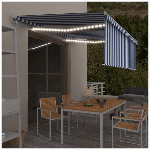 Tenda Automatica Parasole LED Sensore Vento 4,5x3 m Blu Bianco - Foto 9