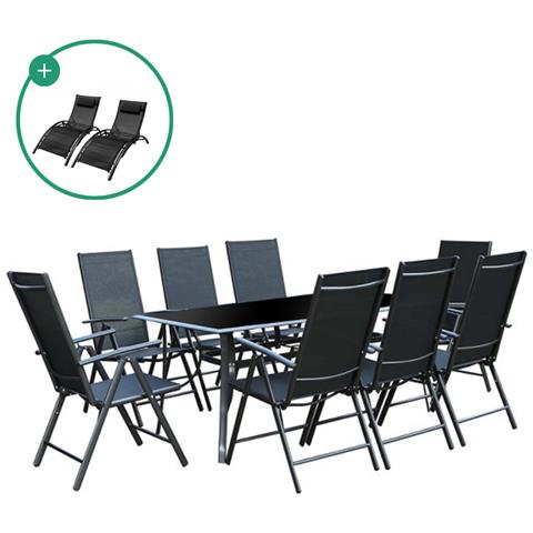 Rimini Salotto Da Giardino In Alluminio 8 Poltrone + Duo Sedie A Sdraio In Textilene Nero - Foto 4