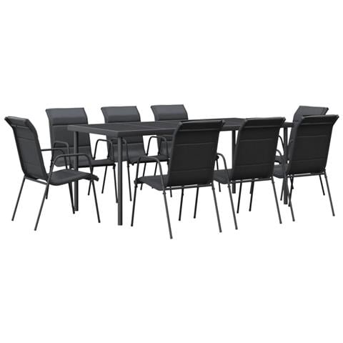 Set Da Pranzo Da Giardino 9 Pz Nero In Acciaio E Textilene - Foto 1