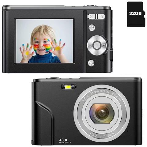 Fotocamera Digitale Da 48 Mp, Fhd 1080p, Zoom 16x, Scheda Di Memoria Da 32 Gb Black - Foto 8
