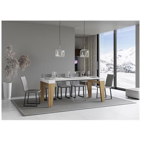 Consolle Allungabile 90x40/196 Cm Naxy Mix Small Piano Bianco Frassino - Bianco Frassino /quercia Natura - Foto 2