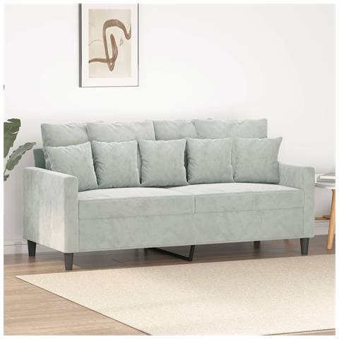 Divano A 2 Posti Grigio Chiaro 140 Cm In Velluto - Foto 1