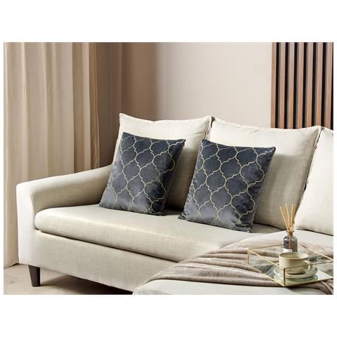 Set Di 2 Cuscini Alyssum Velluto 45 X 45 Cm Grigio Trama Trellis - Foto 1