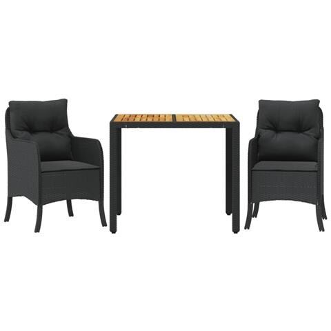 Set Da Pranzo Da Giardino 3 Pz Con Cuscini Nero In Polyrattan - Foto 2