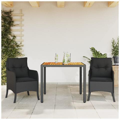 Set Da Pranzo Da Giardino 3 Pz Con Cuscini Nero In Polyrattan - Foto 1