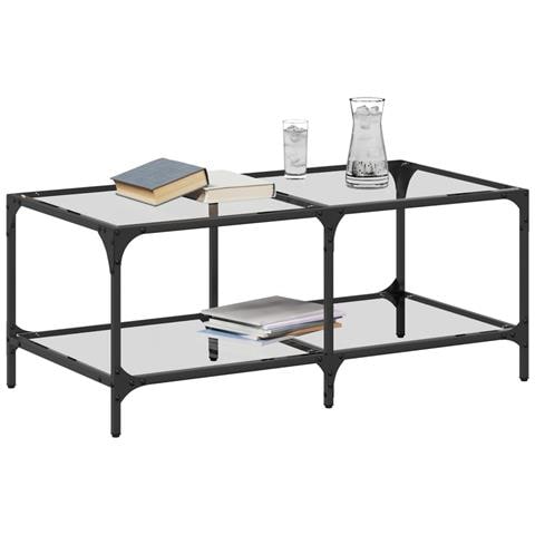 Tavolini Con Piano Vetro Trasparente 2 Pz 98,5x50x40 Cm Acciaio - Foto 3