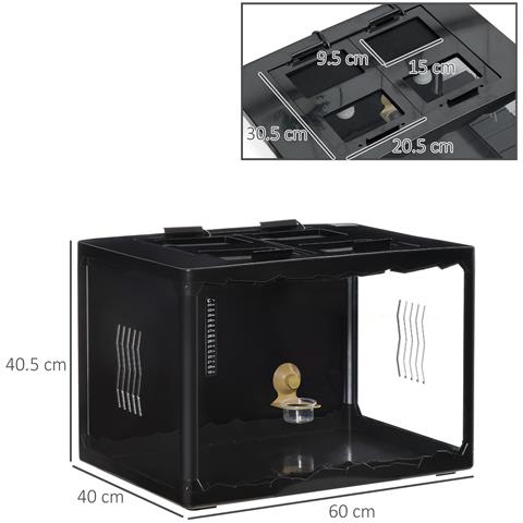 Terrario Per Tartarughe Di Terra E Rettili Con Termometro 18-34?, 60x40x40.5 Cm, Nero - Foto 2