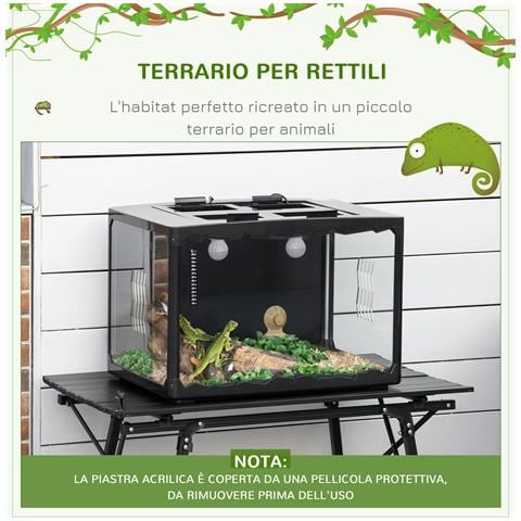 Terrario Per Tartarughe Di Terra E Rettili Con Termometro 18-34?, 60x40x40.5 Cm, Nero - Foto 6